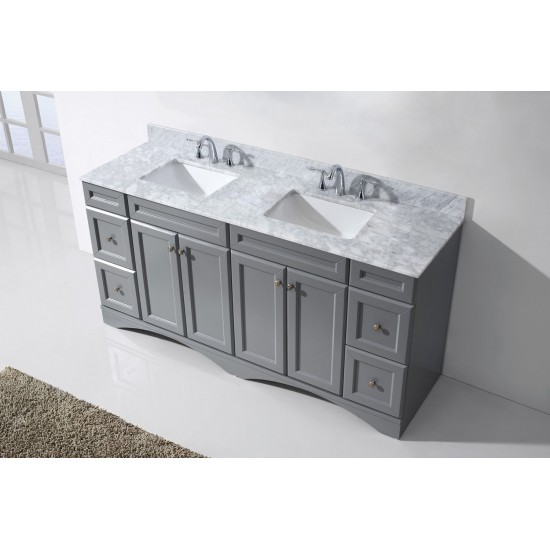 Talisa 72" Double Bath Vanity in Gray with White Marble Top and Square Sinks with Brushed Nickel Faucets