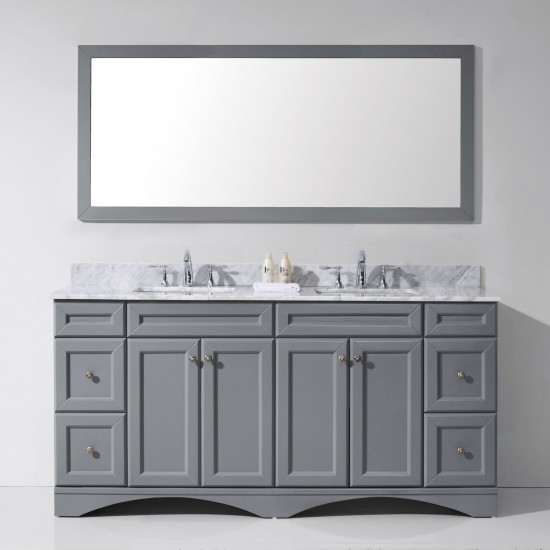 Talisa 72" Double Bath Vanity in Gray with White Marble Top and Square Sinks with Polished Chrome Faucets