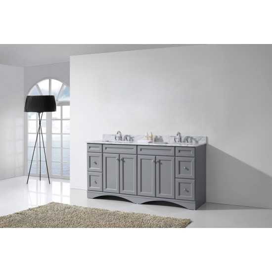 Talisa 72" Double Bath Vanity in Gray with White Marble Top and Square Sinks with Polished Chrome Faucets