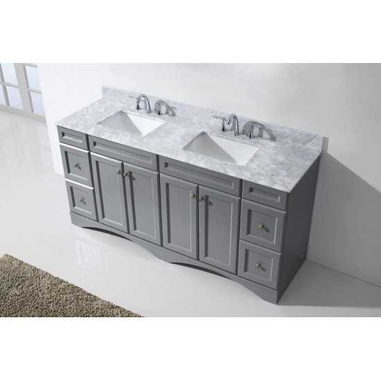 Talisa 72" Double Bath Vanity in Gray with White Marble Top and Square Sinks with Polished Chrome Faucets