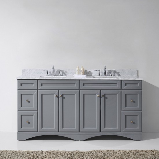 Talisa 72" Double Bath Vanity in Gray with White Marble Top and Square Sinks