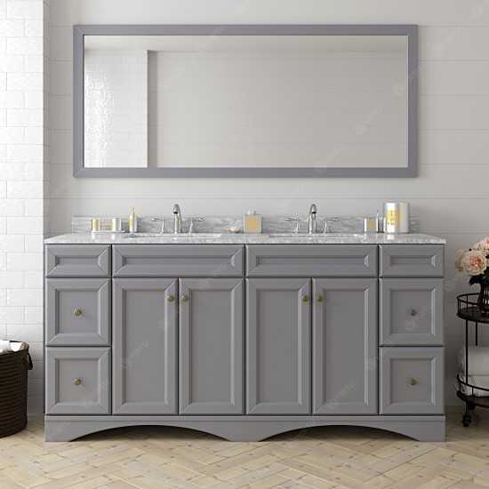 Talisa 72" Double Bath Vanity in Gray with White Marble Top and Square Sinks