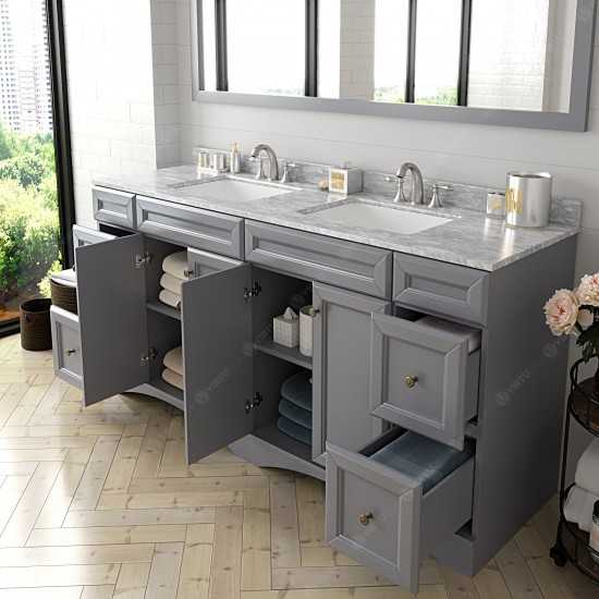 Talisa 72" Double Bath Vanity in Gray with White Marble Top and Square Sinks