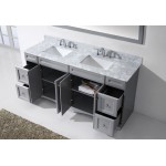 Talisa 72" Double Bath Vanity in Gray with White Marble Top and Square Sinks