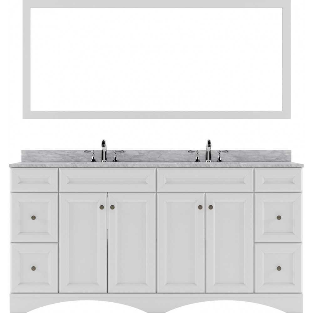 Talisa 72" Double Bath Vanity in White with White Marble Top and Square Sinks and Matching Mirror