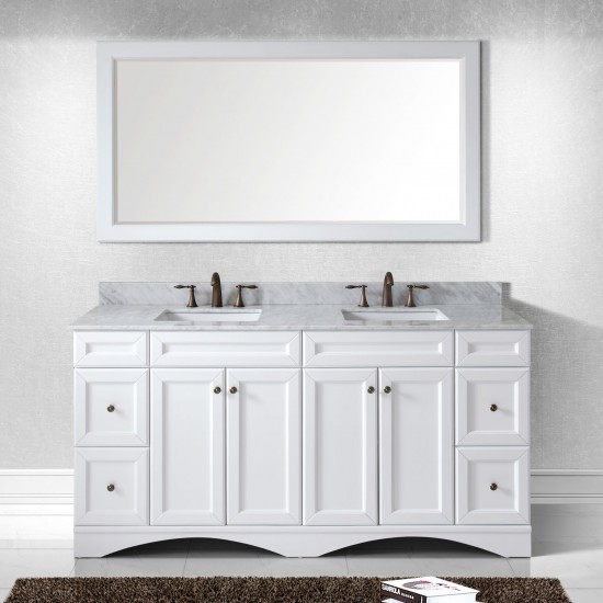 Talisa 72" Double Bath Vanity in White with White Marble Top and Square Sinks and Matching Mirror