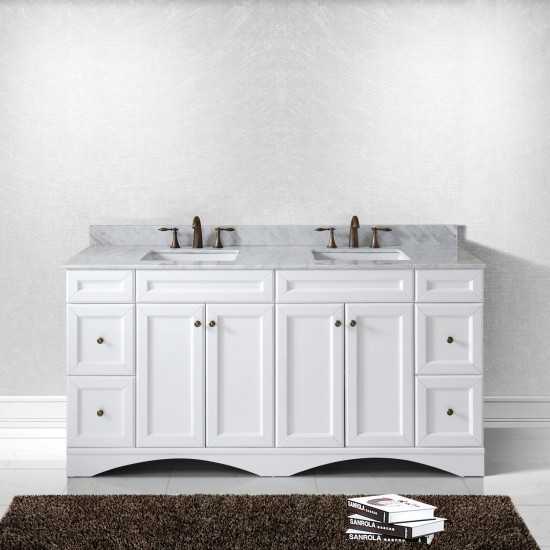 Talisa 72" Double Bath Vanity in White with White Marble Top and Square Sinks with Brushed Nickel Faucets