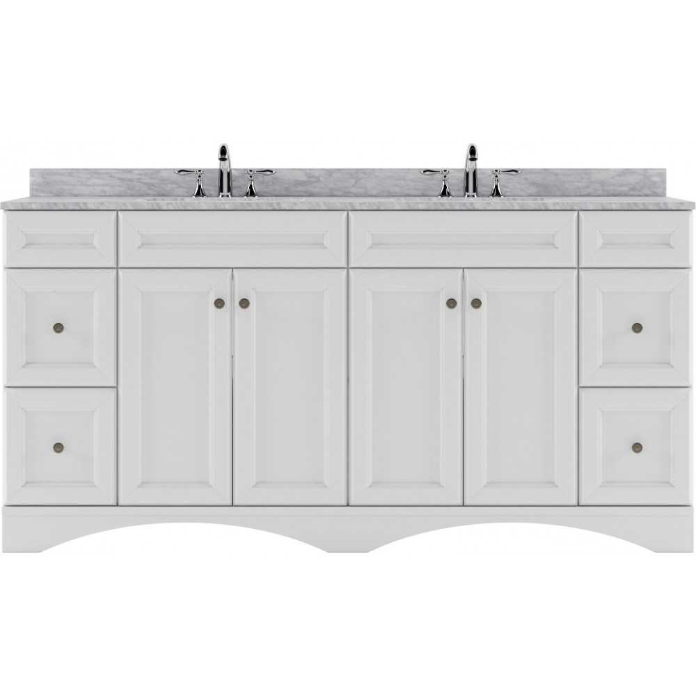 Talisa 72" Double Bath Vanity in White with White Marble Top and Square Sinks with Polished Chrome Faucets