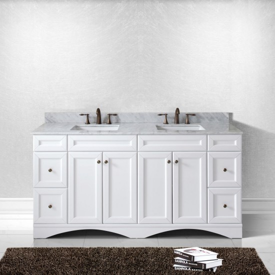 Talisa 72" Double Bath Vanity in White with White Marble Top and Square Sinks with Polished Chrome Faucets