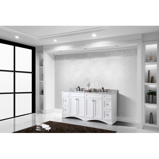 Talisa 72" Double Bath Vanity in White with White Marble Top and Square Sinks with Polished Chrome Faucets