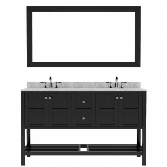 Winterfell 60" Double Bath Vanity in Espresso with White Marble Top and Round Sinks and Matching Mirror