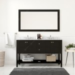 Winterfell 60" Double Bath Vanity in Espresso with White Marble Top and Round Sinks and Matching Mirror