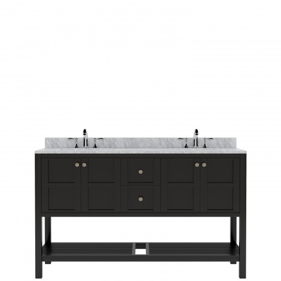 Winterfell 60" Double Bath Vanity in Espresso with White Marble Top and Round Sinks with Brushed Nickel Faucets