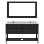 Winterfell 60" Double Bath Vanity in Espresso with White Marble Top and Round Sinks with Polished Chrome Faucets and Mirror