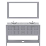 Winterfell 60" Double Bath Vanity in Gray with White Marble Top and Round Sinks and Matching Mirror