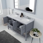 Winterfell 60" Double Bath Vanity in Gray with White Marble Top and Round Sinks and Matching Mirror