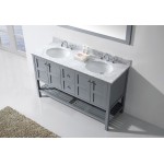 Winterfell 60" Double Bath Vanity in Gray with White Marble Top and Round Sinks and Matching Mirror