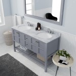 Winterfell 60" Double Bath Vanity in Gray with White Marble Top and Round Sinks with Brushed Nickel Faucets and Matching Mirr