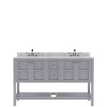 Winterfell 60" Double Bath Vanity in Gray with White Marble Top and Round Sinks with Brushed Nickel Faucets