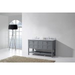 Winterfell 60" Double Bath Vanity in Gray with White Marble Top and Round Sinks with Brushed Nickel Faucets