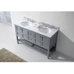 Winterfell 60" Double Bath Vanity in Gray with White Marble Top and Round Sinks with Brushed Nickel Faucets