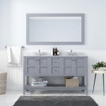 Winterfell 60" Double Bath Vanity in Gray with White Marble Top and Round Sinks with Polished Chrome Faucets and Matching Mir