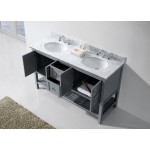 Winterfell 60" Double Bath Vanity in Gray with White Marble Top and Round Sinks with Polished Chrome Faucets