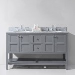 Winterfell 60" Double Bath Vanity in Gray with White Marble Top and Round Sinks