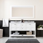 Winterfell 60" Double Bath Vanity in White with White Marble Top and Round Sinks and Matching Mirror