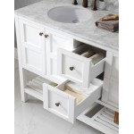Winterfell 60" Double Bath Vanity in White with White Marble Top and Round Sinks and Matching Mirror