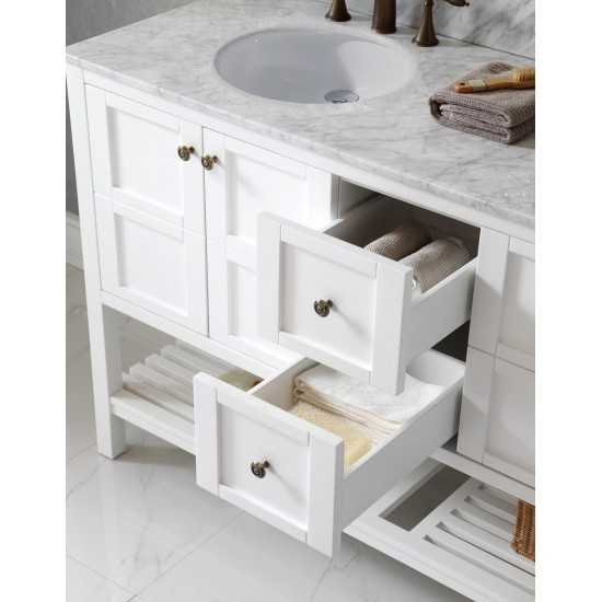 Winterfell 60" Double Bath Vanity in White with White Marble Top and Round Sinks and Matching Mirror