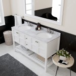 Winterfell 60" Double Bath Vanity in White with White Marble Top and Round Sinks with Brushed Nickel Faucets and Matching Mir