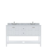 Winterfell 60" Double Bath Vanity in White with White Marble Top and Round Sinks with Brushed Nickel Faucets