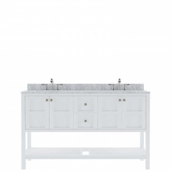 Winterfell 60" Double Bath Vanity in White with White Marble Top and Round Sinks with Brushed Nickel Faucets