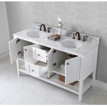 Winterfell 60" Double Bath Vanity in White with White Marble Top and Round Sinks with Brushed Nickel Faucets