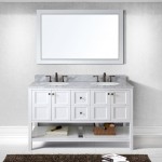 Winterfell 60" Double Bath Vanity in White with White Marble Top and Round Sinks with Polished Chrome Faucets and Mirror