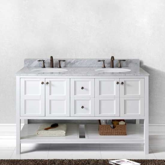 Winterfell 60" Double Bath Vanity in White with White Marble Top and Round Sinks with Polished Chrome Faucets