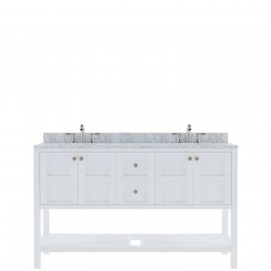 Winterfell 60" Double Bath Vanity in White with White Marble Top and Round Sinks