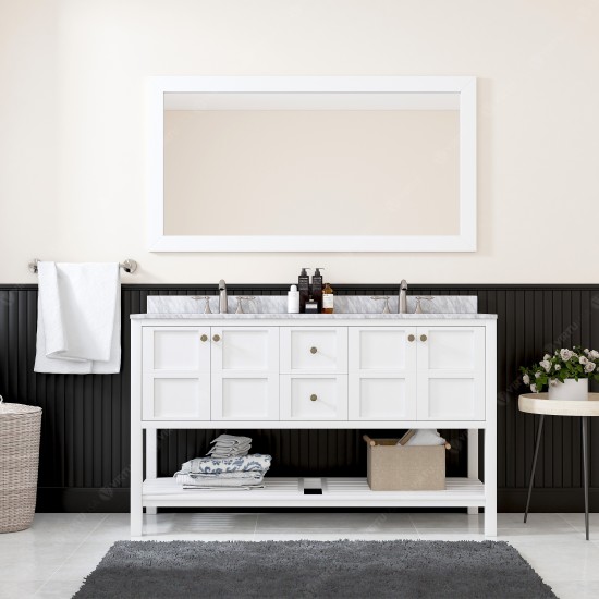 Winterfell 60" Double Bath Vanity in White with White Marble Top and Round Sinks