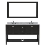 Winterfell 60" Double Bath Vanity in Espresso with White Marble Top and Square Sinks and Matching Mirror