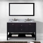 Winterfell 60" Double Bath Vanity in Espresso with White Marble Top and Square Sinks and Matching Mirror