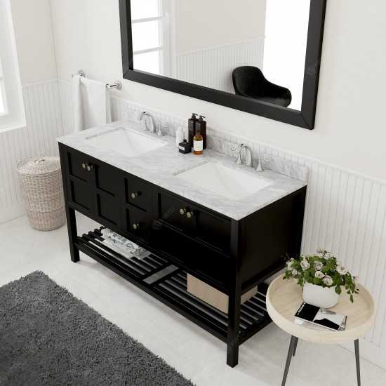 Winterfell 60" Double Bath Vanity in Espresso with White Marble Top and Square Sinks and Matching Mirror