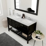 Winterfell 60" Double Bath Vanity in Espresso with White Marble Top and Square Sinks with Brushed Nickel Faucets and Mirror