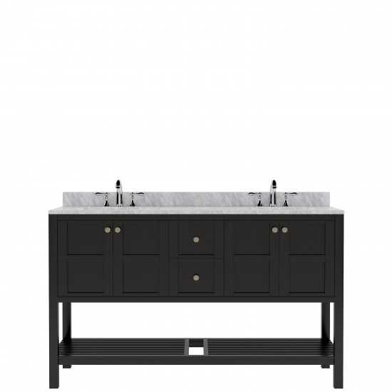 Winterfell 60" Double Bath Vanity in Espresso with White Marble Top and Square Sinks with Brushed Nickel Faucets