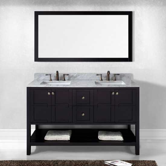 Winterfell 60" Double Bath Vanity in Espresso with White Marble Top and Square Sinks with Brushed Nickel Faucets