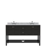 Winterfell 60" Double Bath Vanity in Espresso with White Marble Top and Square Sinks with Polished Chrome Faucets