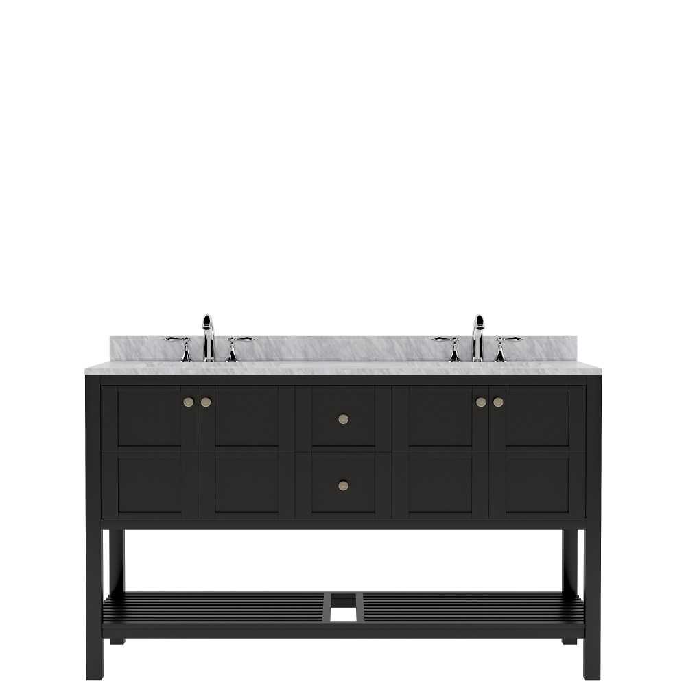 Winterfell 60" Double Bath Vanity in Espresso with White Marble Top and Square Sinks with Polished Chrome Faucets