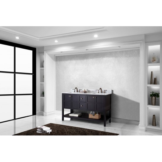 Winterfell 60" Double Bath Vanity in Espresso with White Marble Top and Square Sinks with Polished Chrome Faucets