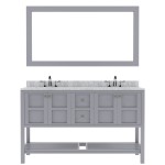 Winterfell 60" Double Bath Vanity in Gray with White Marble Top and Square Sinks and Matching Mirror