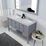 Winterfell 60" Double Bath Vanity in Gray with White Marble Top and Square Sinks and Matching Mirror